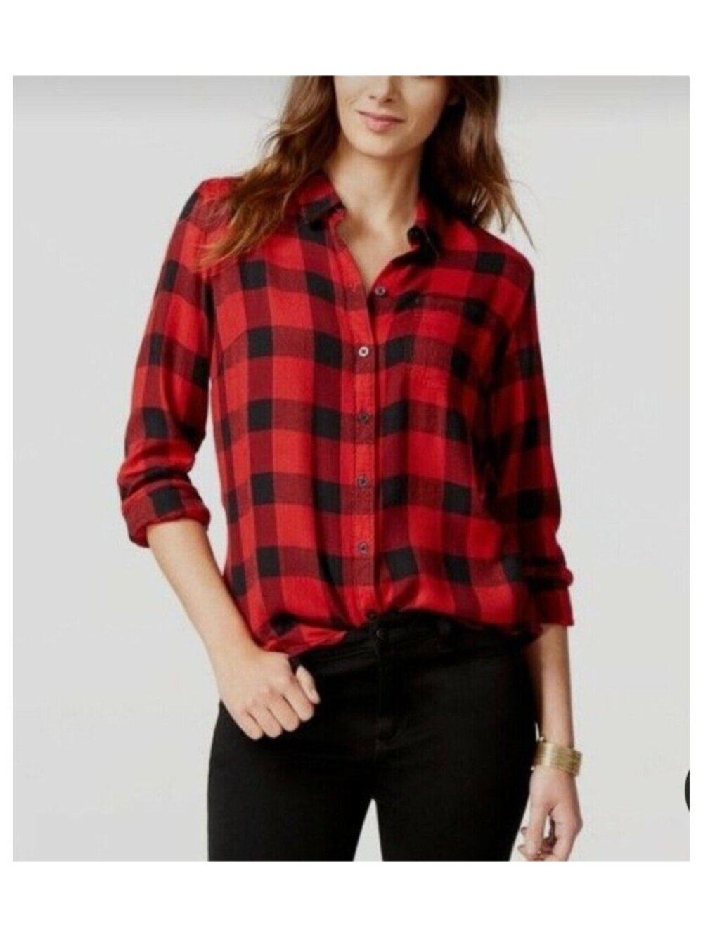 Lucky brand women's blouse top red plaid size medium long sleeve new $79